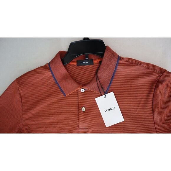 Theory L0194518 Men's Sz Medium Red/Indigo Current Stripe Standard Polo Shirt - Picture 4 of 9